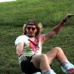 Pierson Bell sliding down the hill on a block of ice