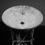 A satellite in black and white