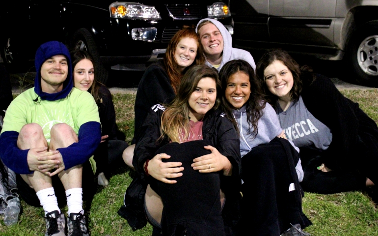 A group of students watching the games
