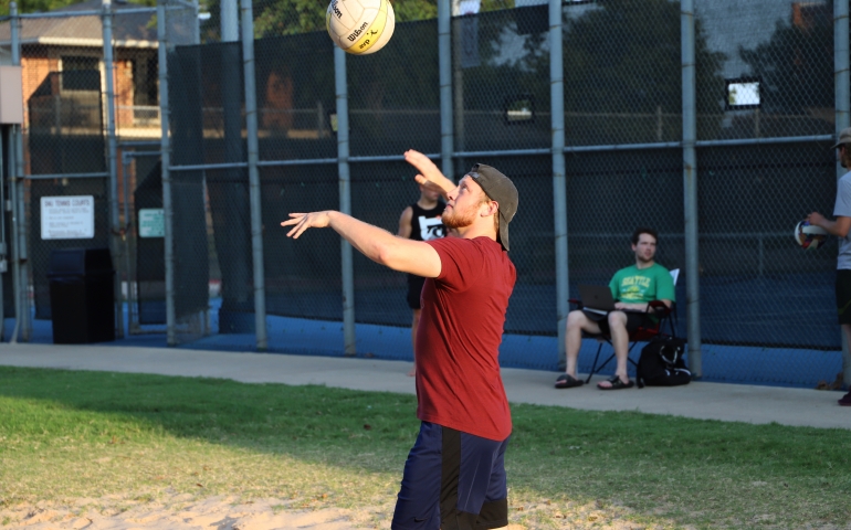 Guy getting ready to serve