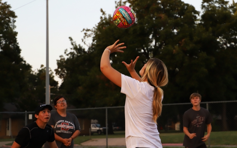 Girl setting a ball