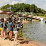 A group of students at LEAD Retreat standing near Salyer Lake